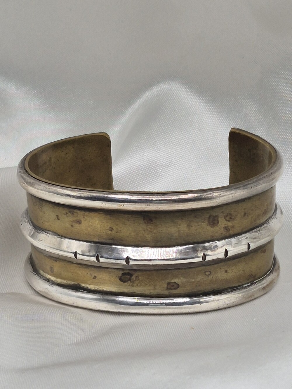 Brass and Sterling Silver Cuff Bracelet - Adjustable Size Men Too!